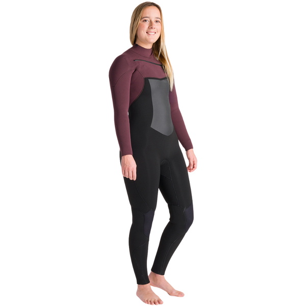 2025 C-Skins Womens Nuwave Rewired 5/4mm Chest Zip Wetsuit C-NRW54WCZ - Raven Black / Rust X / Coral